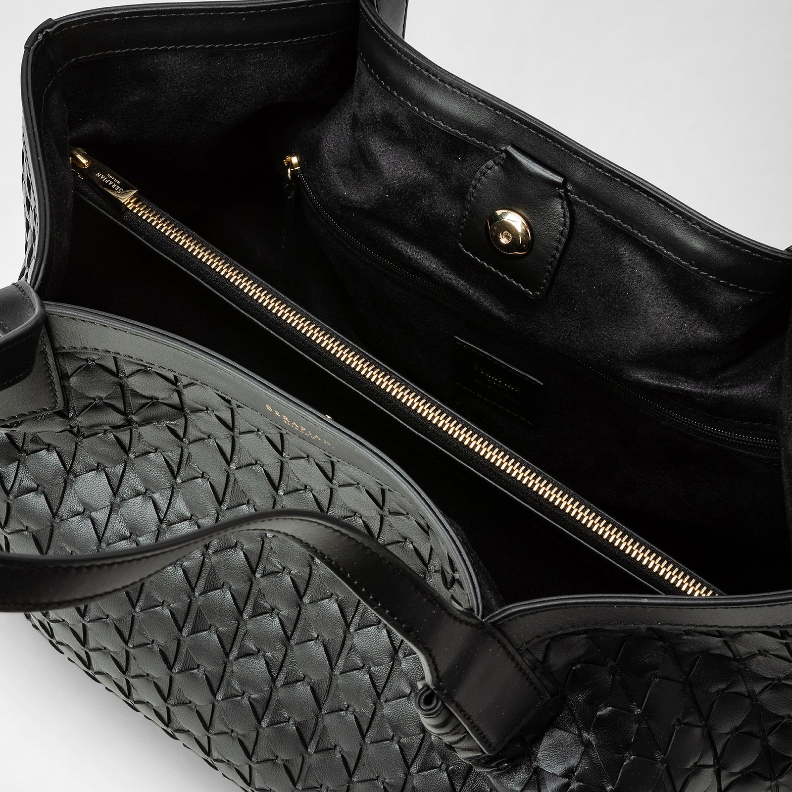 Small Secret Tote in Mosaico Nappa Black