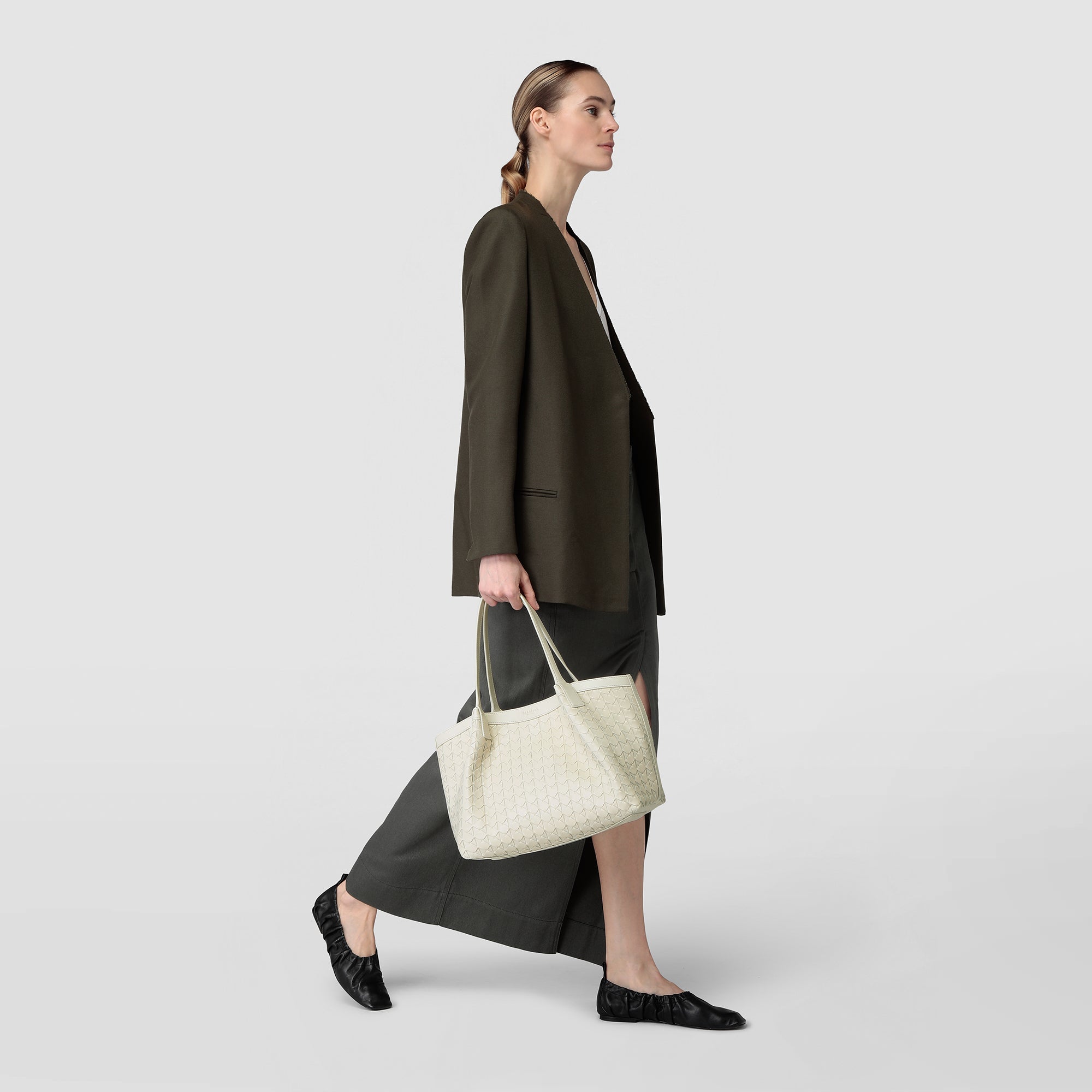 Small secret tote bag in mosaico off-white