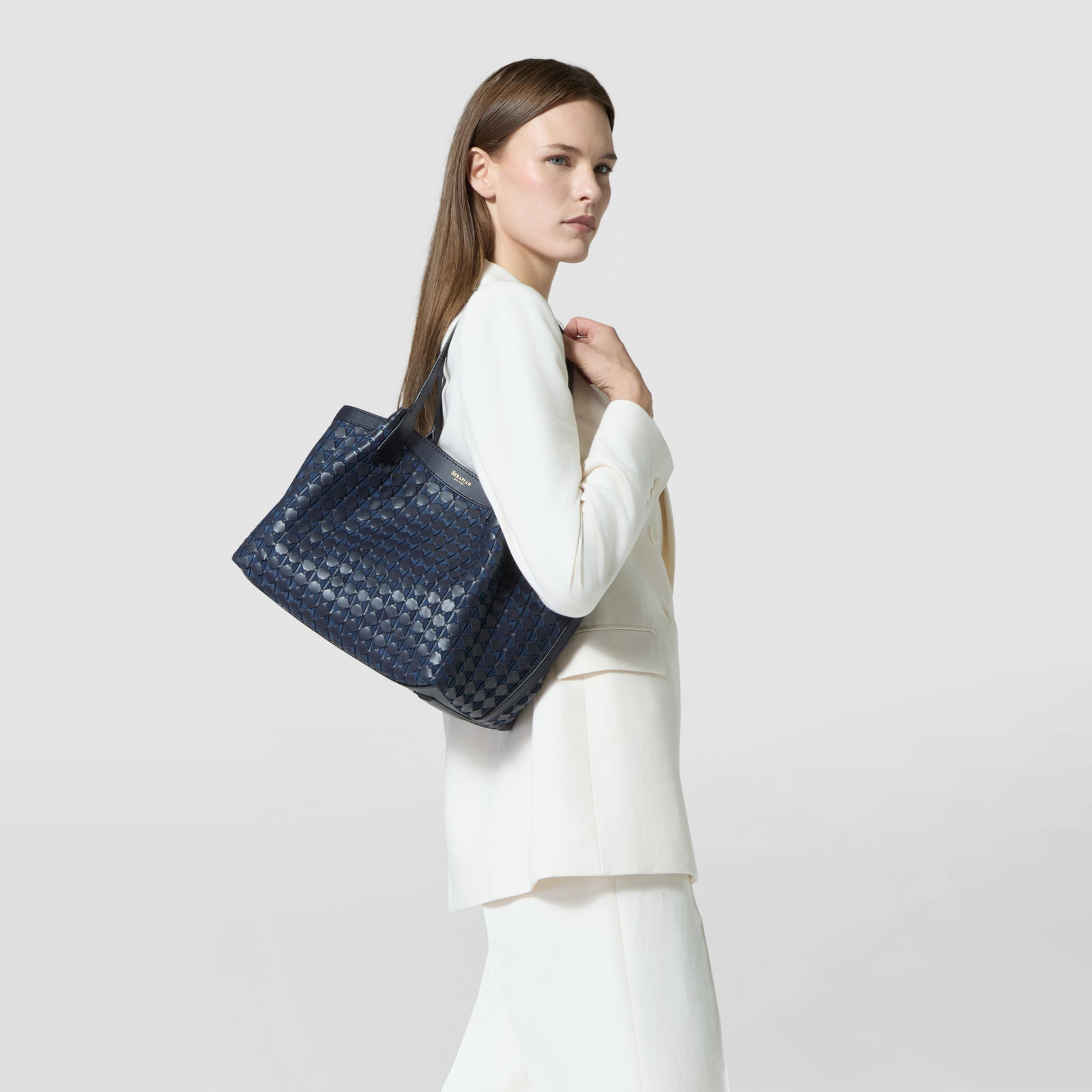 Small leather tote bag​ Secret - midnight blue