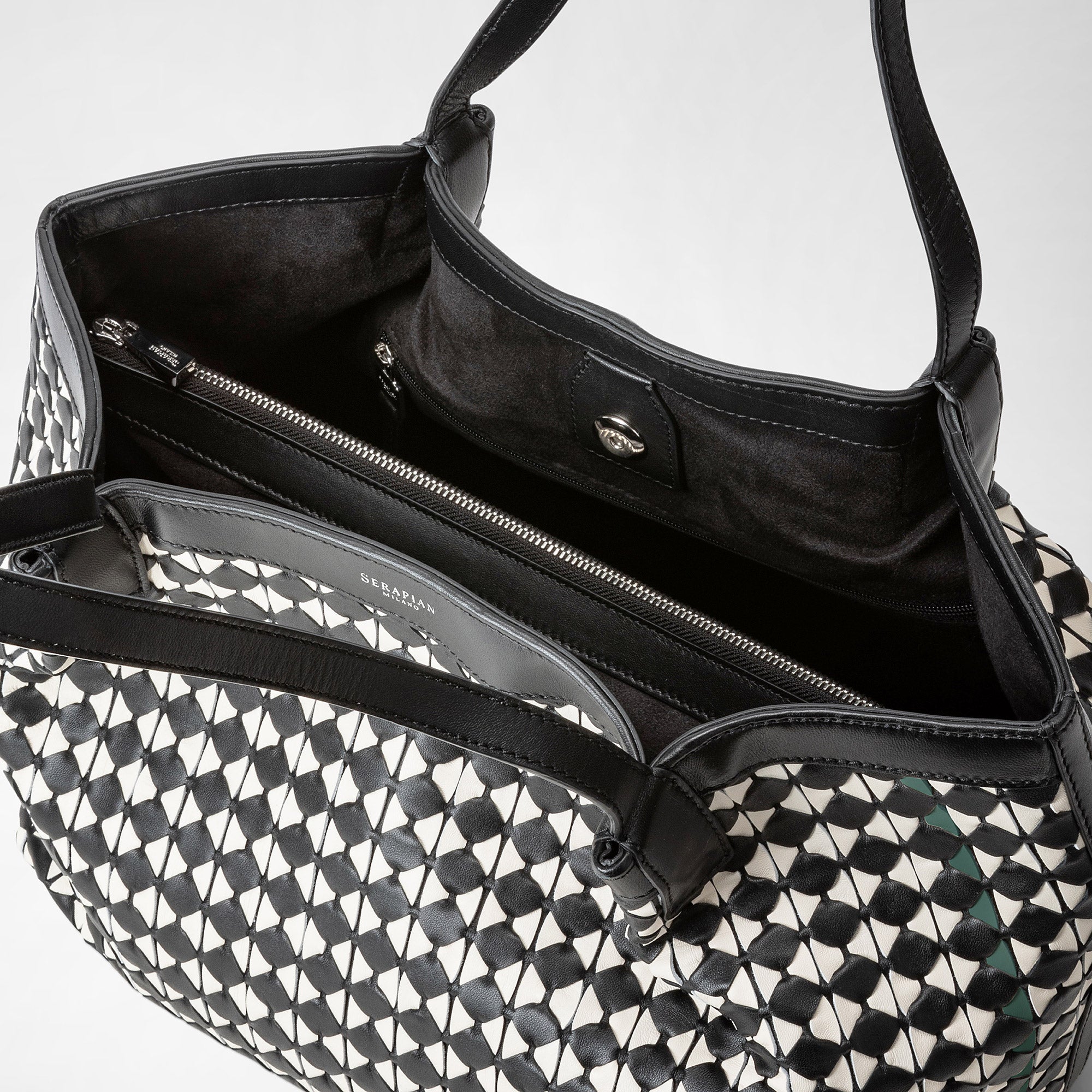 Small secret tote bag in mosaico off-white