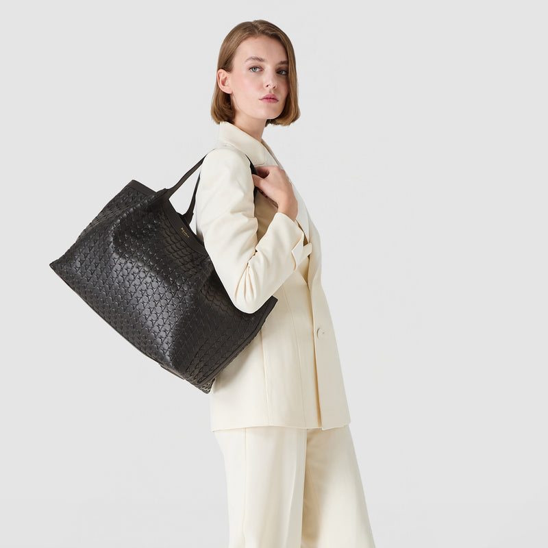 Secret Tote Bag in Mosaico Nappa, Black