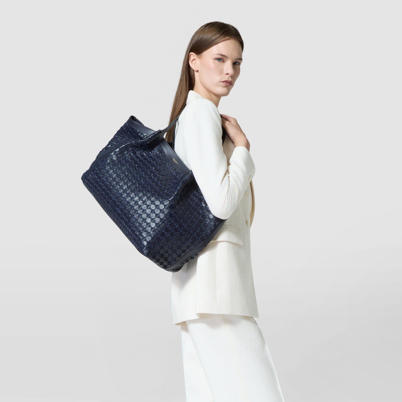 セラピアンモザイコ　ネイビーバック MOSAICOレザー製ネイビーメンズトートバッグ