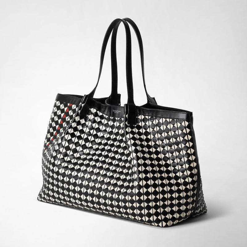 Secret tote bag in mosaico - black/off-white