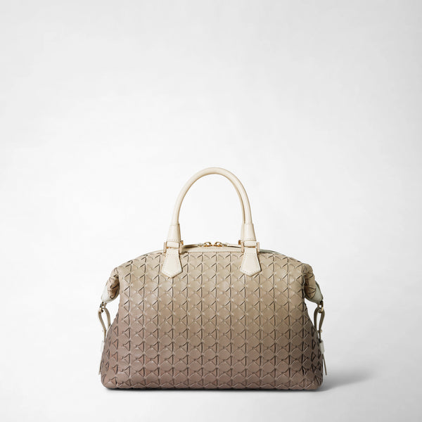 あんこ Designer small hand bag in Mosaico leather shaded sahara