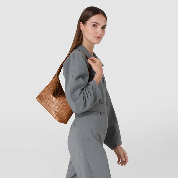 Small anì shoulder bag in mosaico - tan