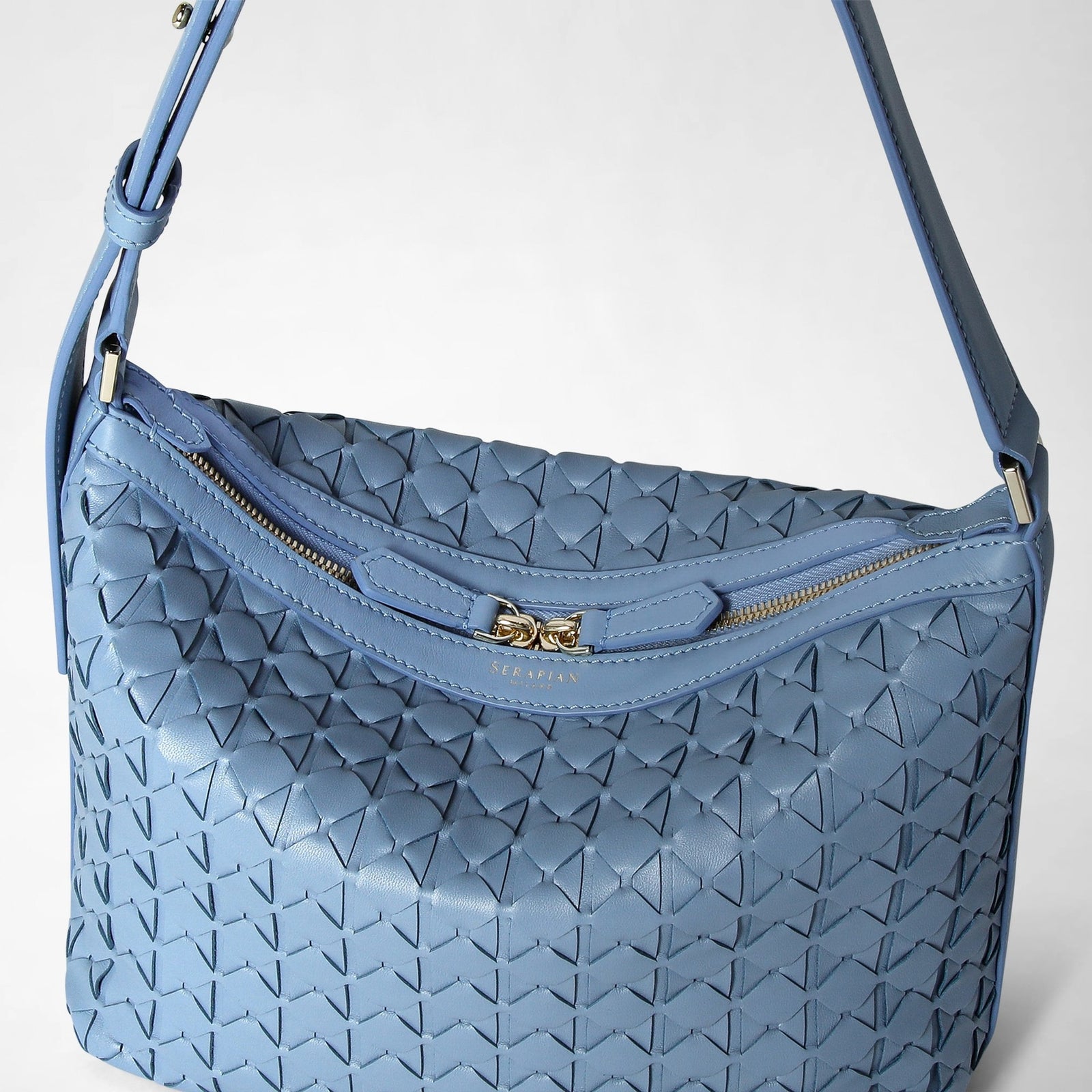 Small leather shoulder bag Anì in Mosaico cornflower