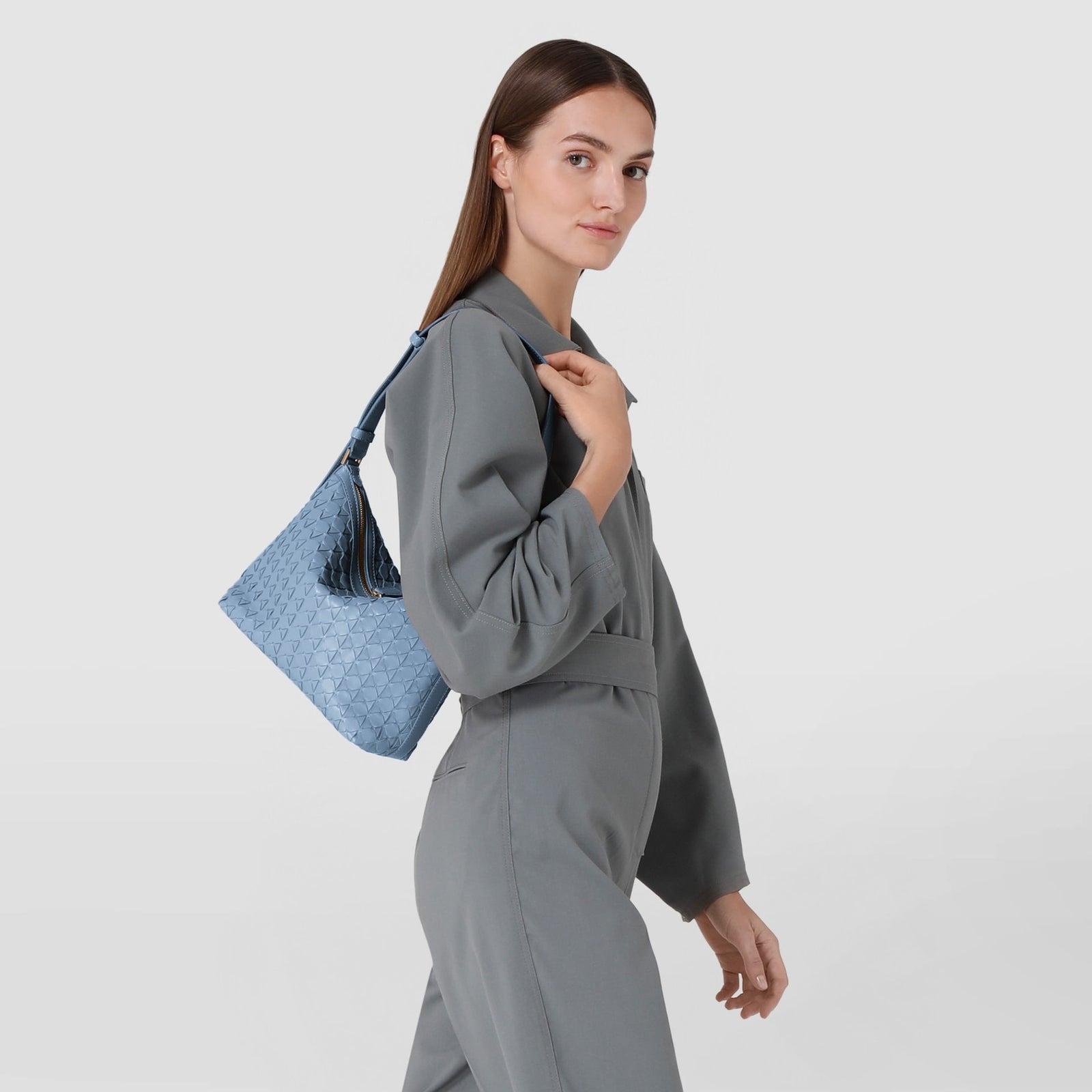 Small leather shoulder bag Anì in Mosaico cornflower