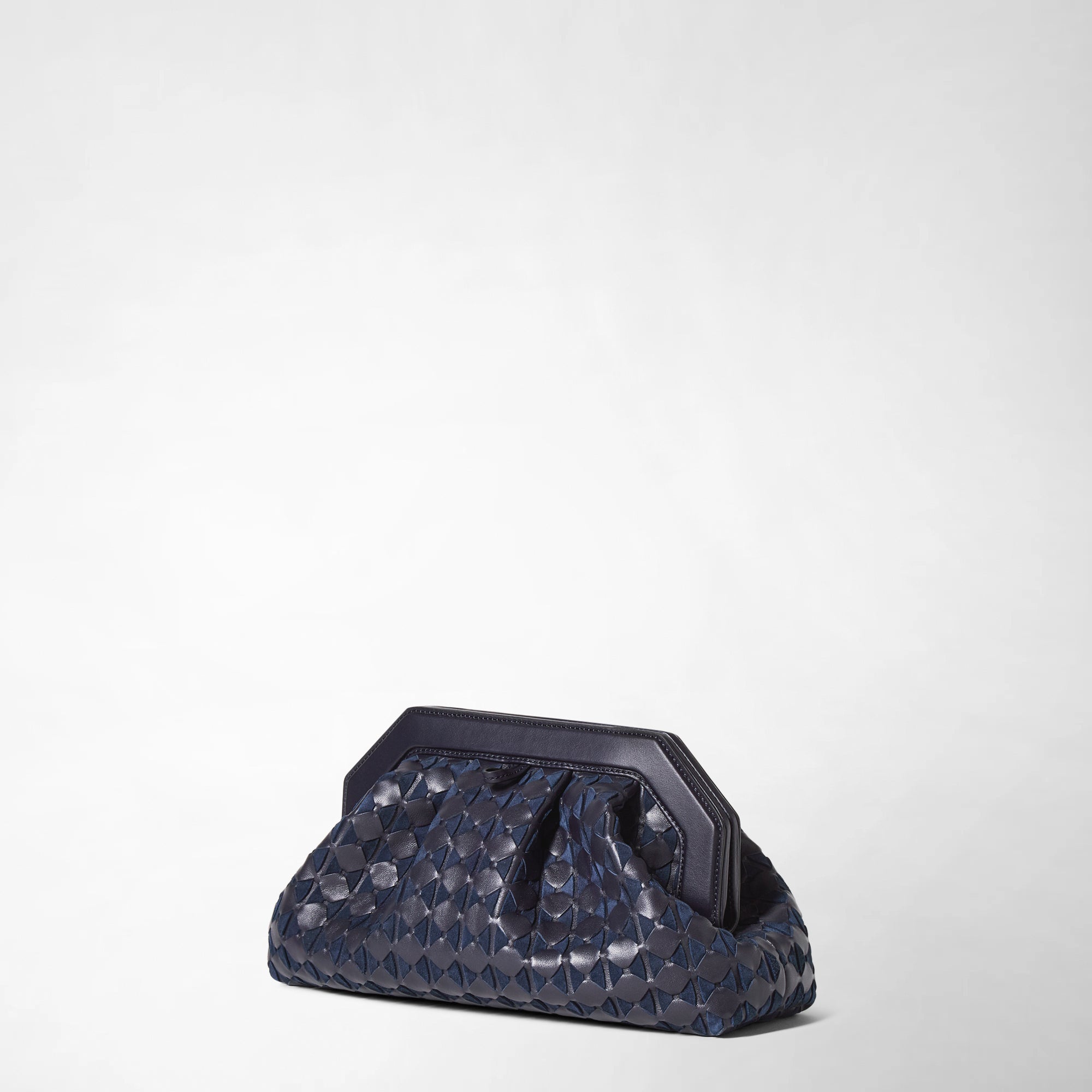 Blue Secret clutch bag​ in leather and Mosaico