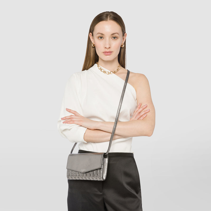 Clutch with shoulder strap in mosaico - ruthenium