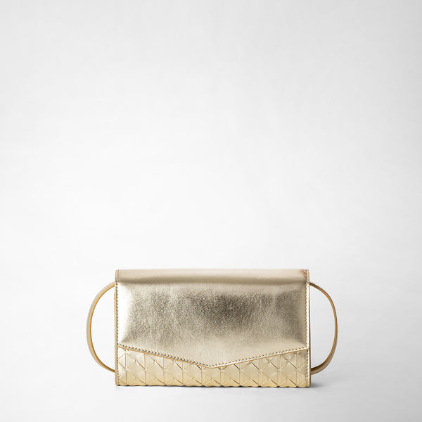 Clutch with shoulder strap in mosaico - light gold