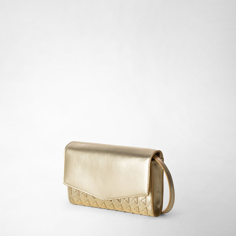 Clutch with shoulder strap in mosaico - light gold