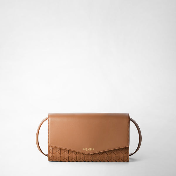 Clutch con tracolla in mosaico - tan