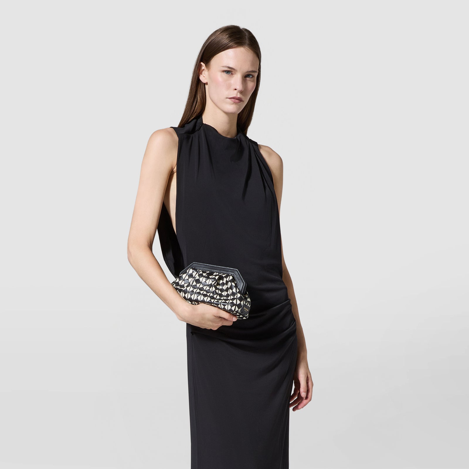 Designer clutch bag in Mosaico black and white