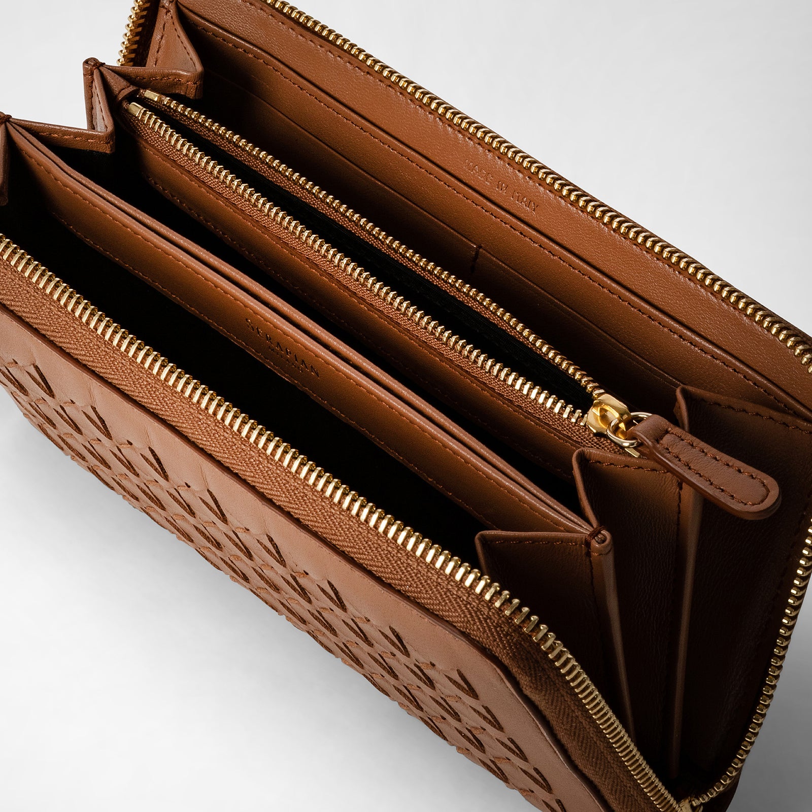 Zip-around wallet in mosaico tan