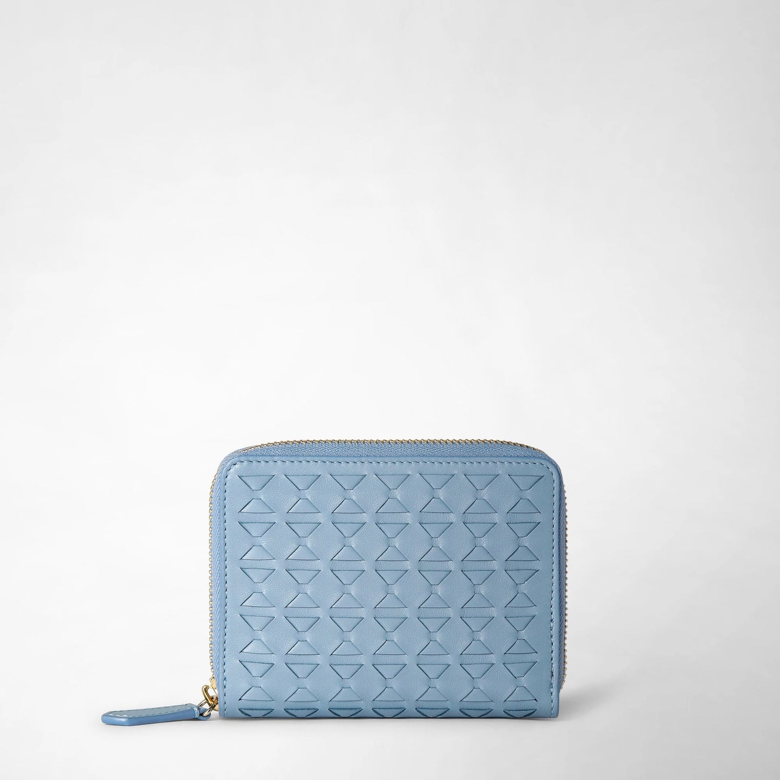Leather mini zip wallet in Mosaico cornflower