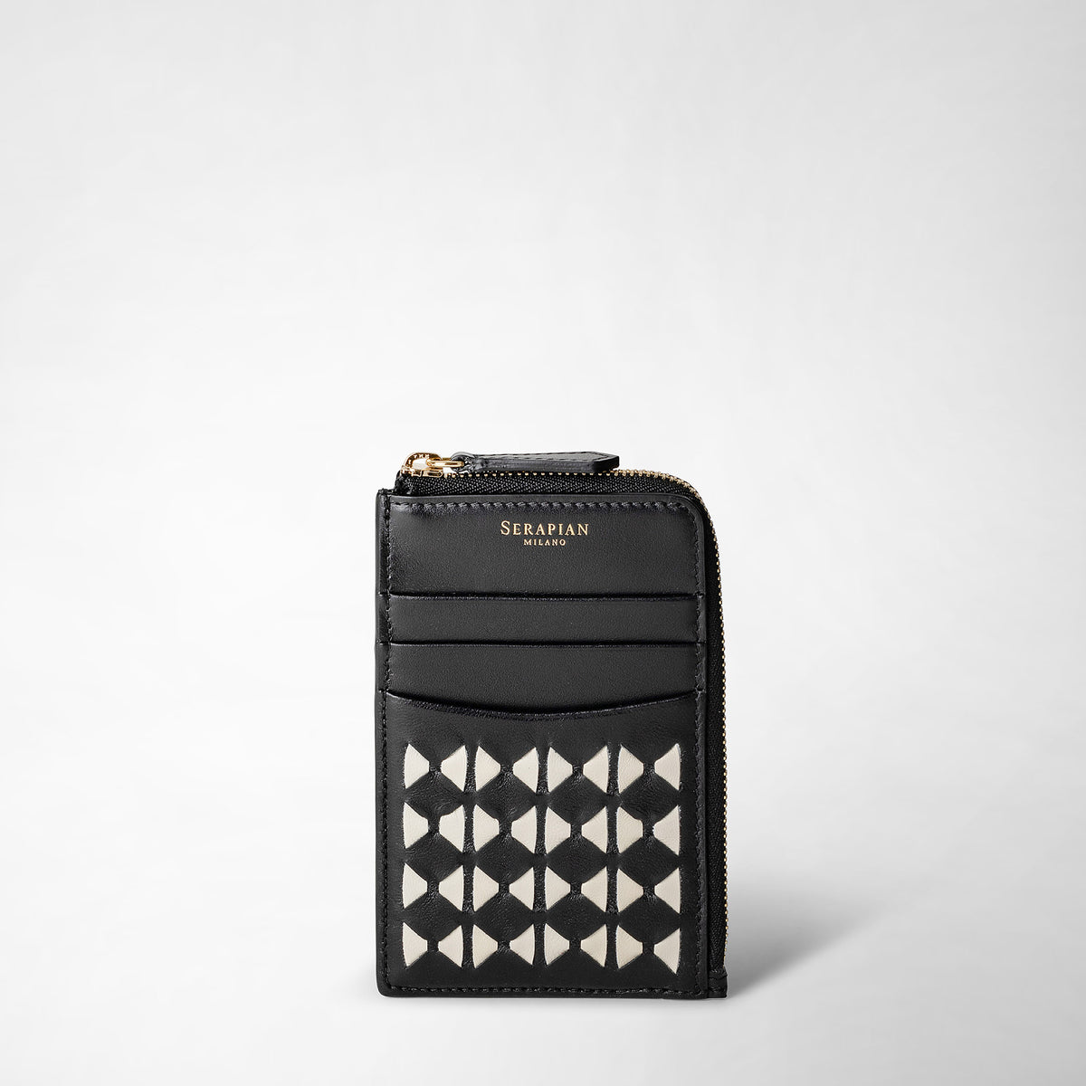 Large zip around wallet in Mosaico leather black-off white