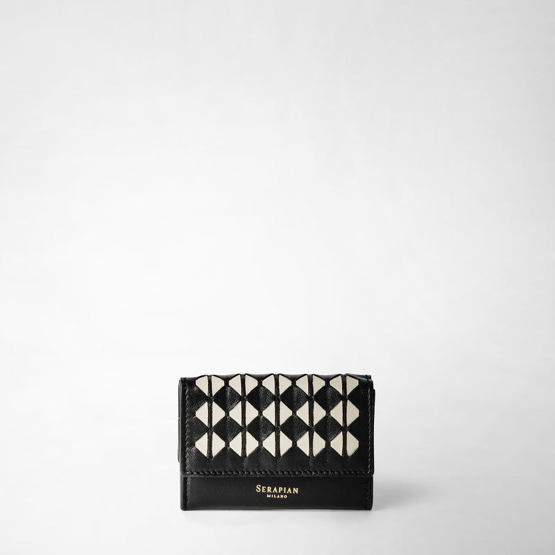 Mini tri-fold wallet in mosaico - black/off white