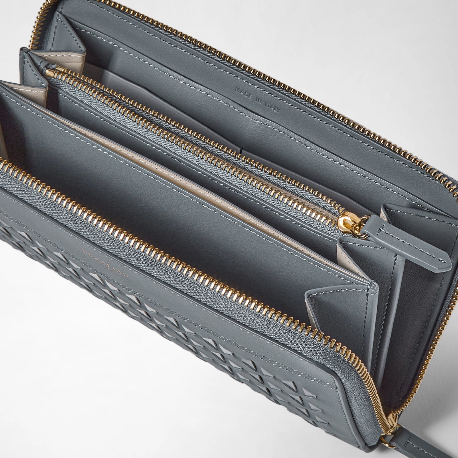 Large zip around wallet in Mosaico leather storm