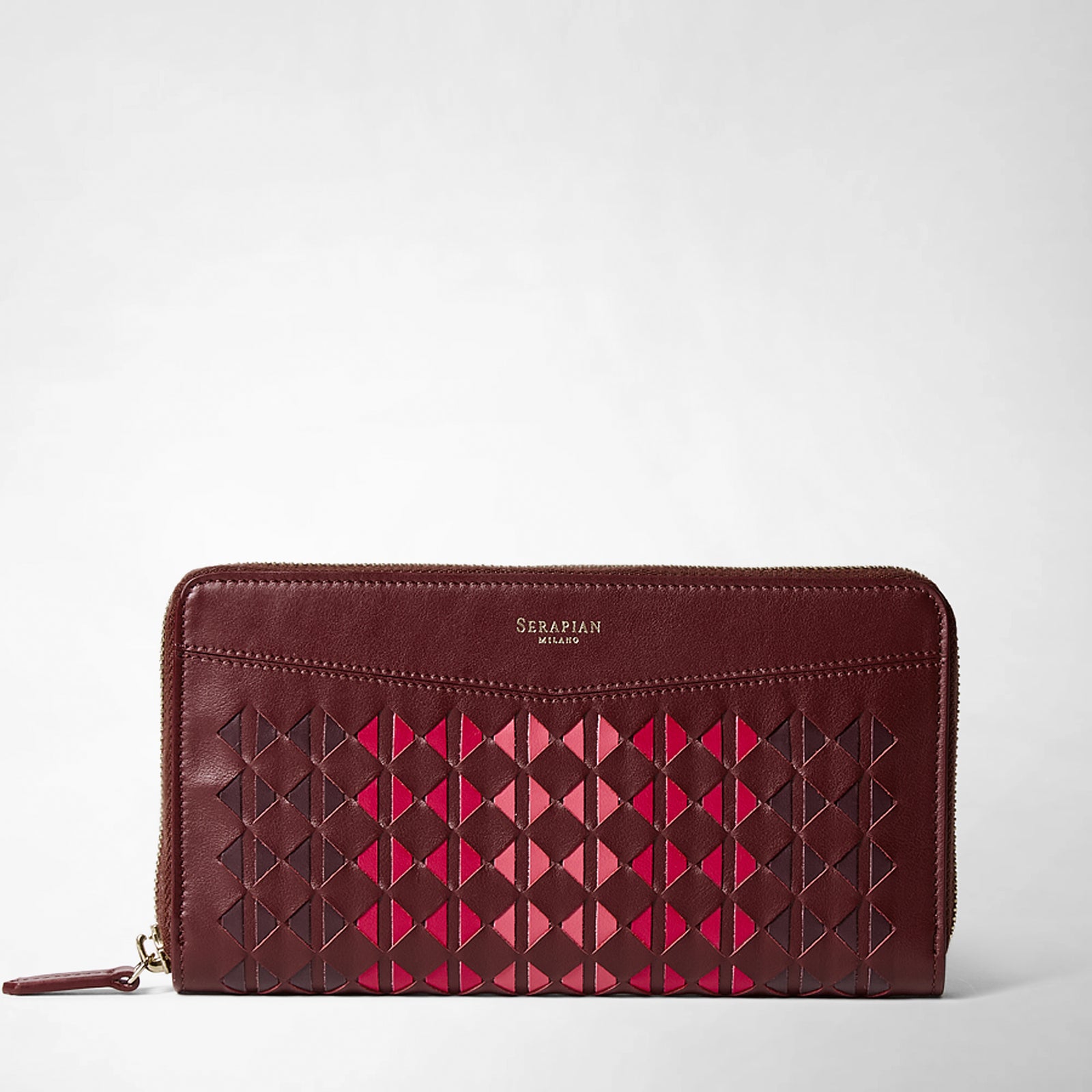 Large zip around wallet in Mosaico leather rosewood