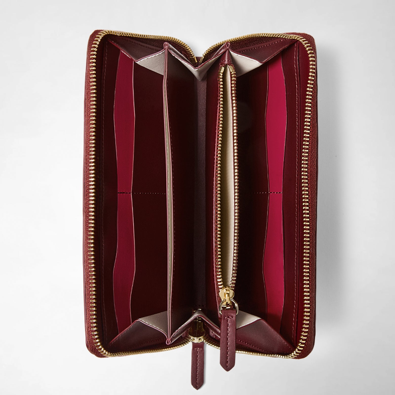 Large zip around wallet in Mosaico leather rosewood