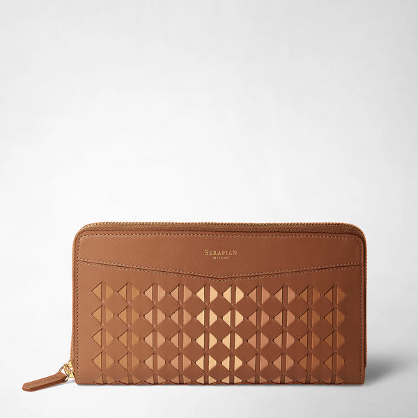 Zip-around wallet in mosaico - tan
