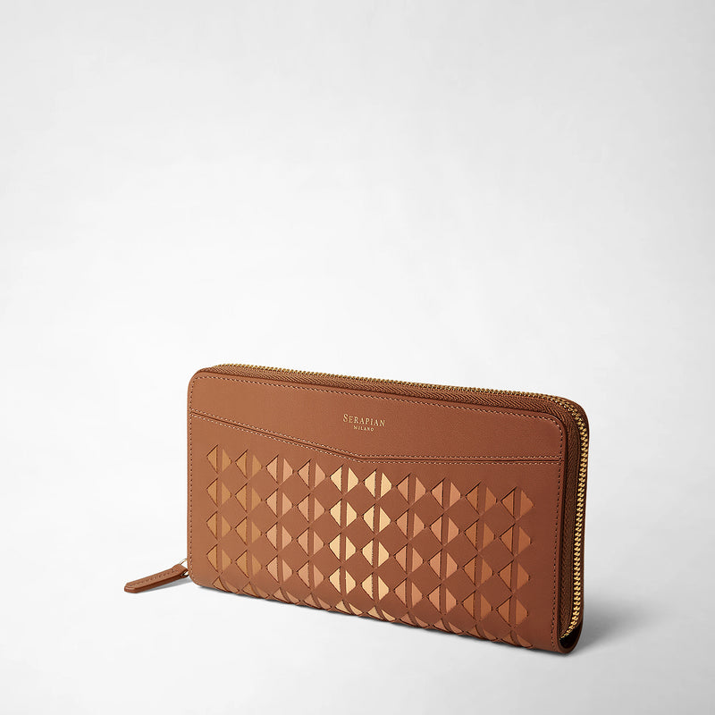 Zip-around wallet in mosaico - tan