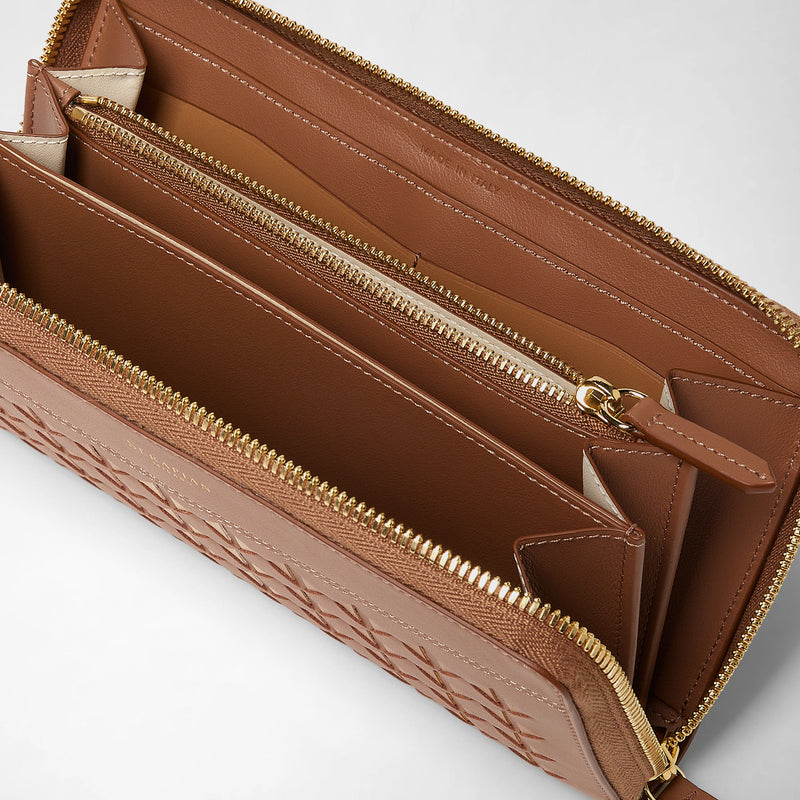Zip-around wallet in mosaico - tan