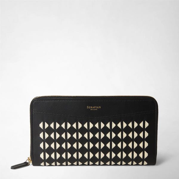 Zip-around wallet in mosaico - black/off-white