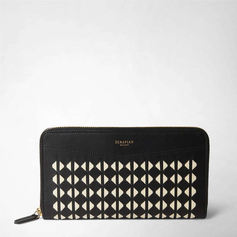 Zip-around wallet in mosaico - black/off-white