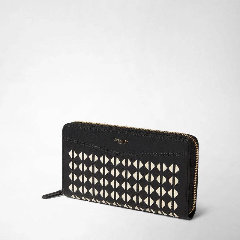 Zip-around wallet in mosaico - black/off-white
