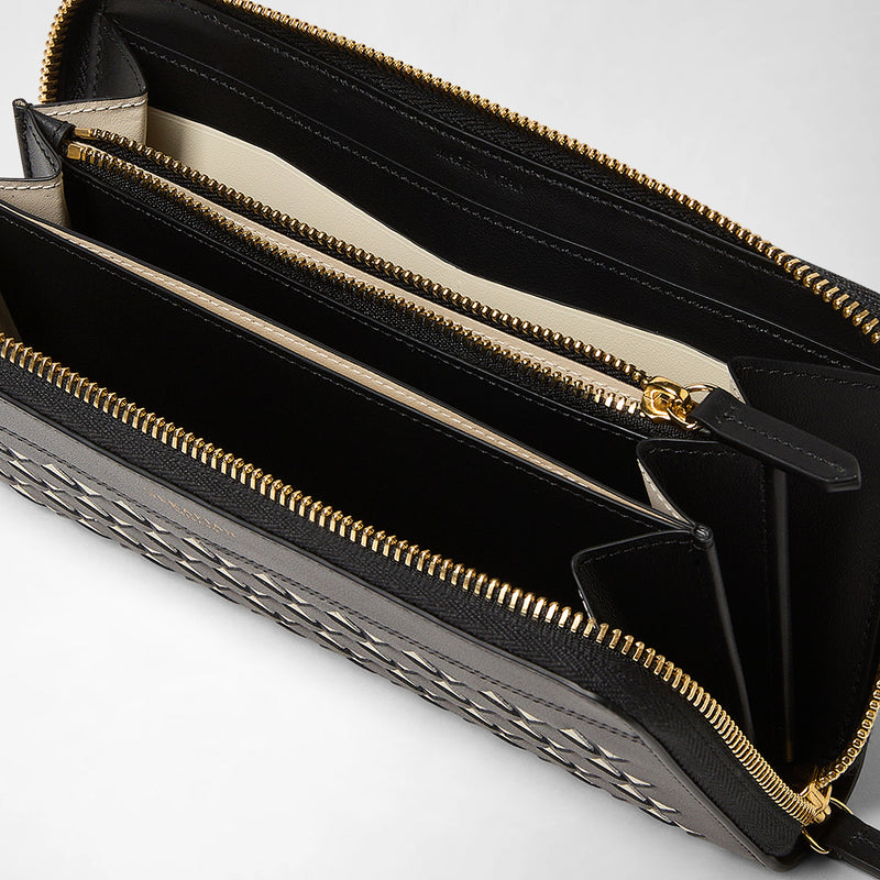Zip-around wallet in mosaico - black/off-white