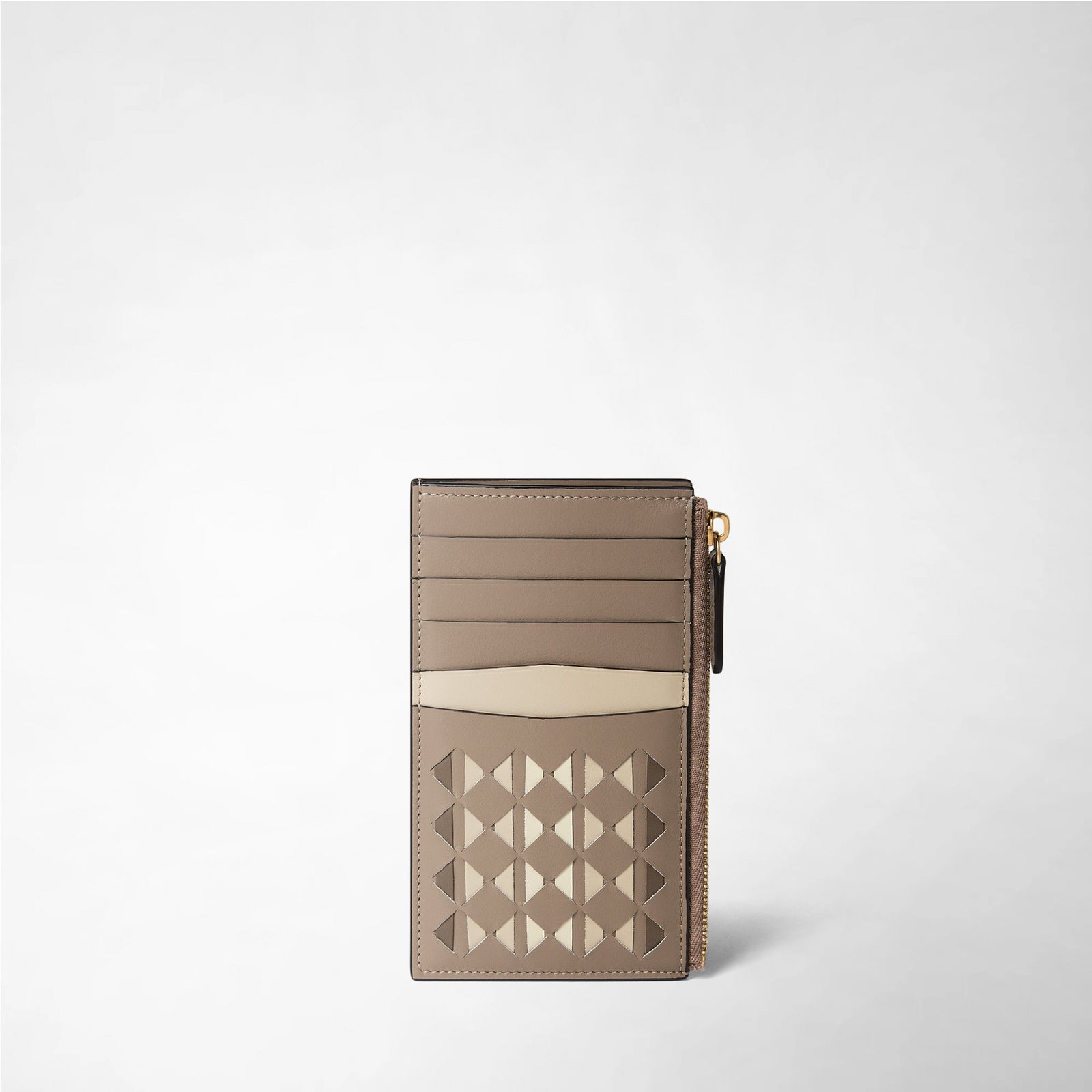 Zip leather card case in Mosaico sahara