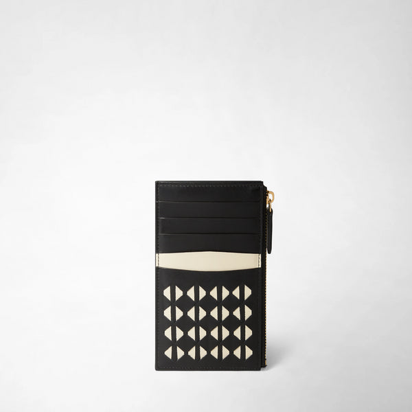 Zip card case in mosaico - black/off-white