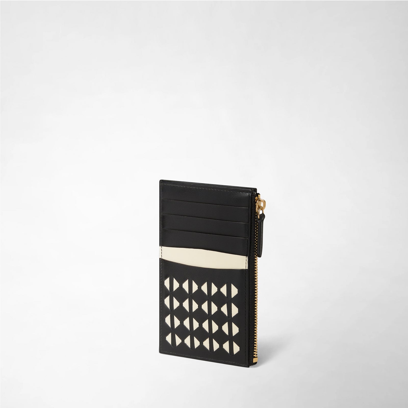 Zip leather card case in Mosaico black-white