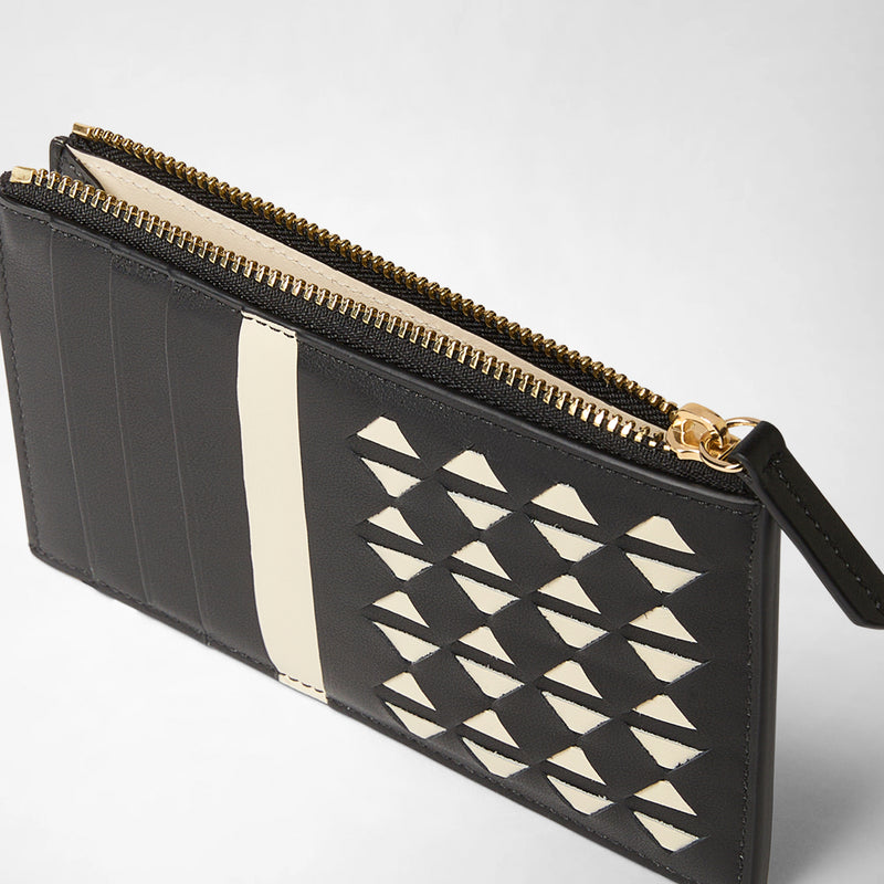 Zip card case in mosaico - black/off-white