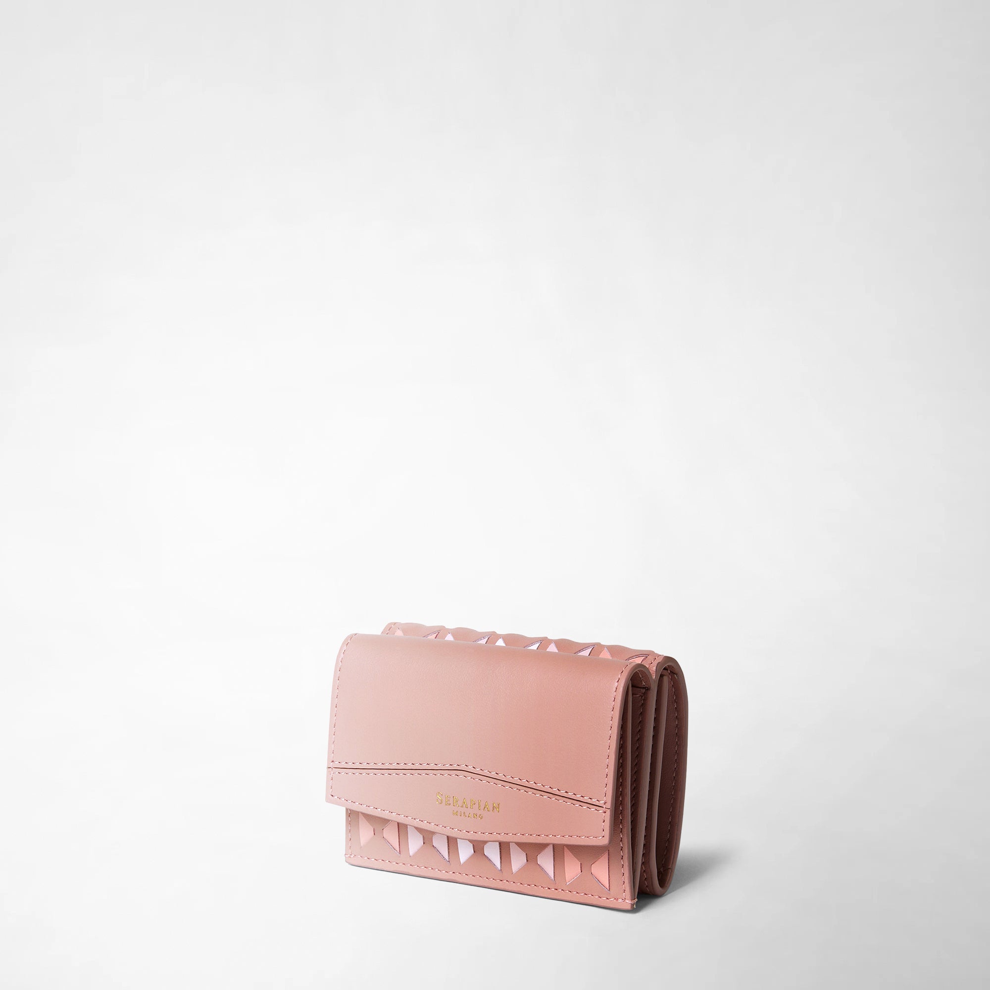Mini leather trifold wallet in Mosaico blush