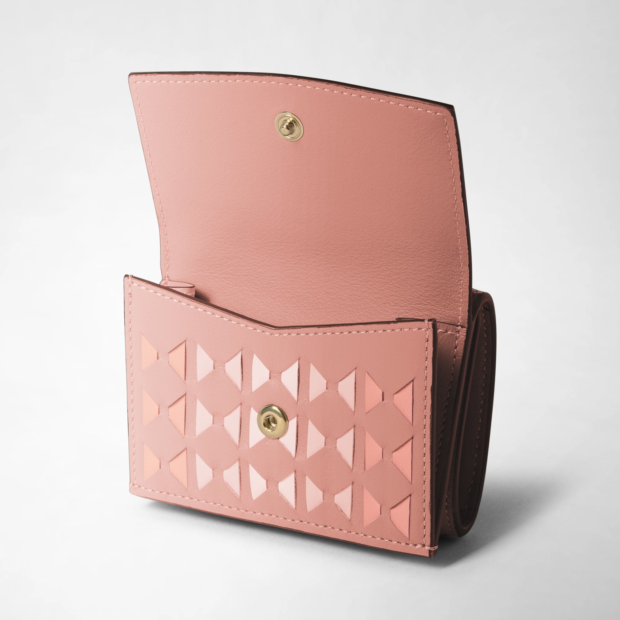 Mini leather trifold wallet in Mosaico blush