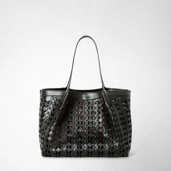 Small secret tote bag in mosaico see through - black/blush