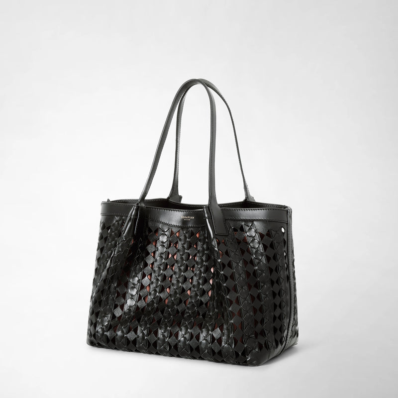 Small secret tote bag in mosaico see through - black/blush