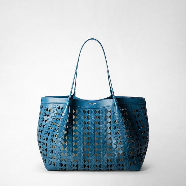 Tote bag secret piccola in mosaico see trough - blue jeans/off white