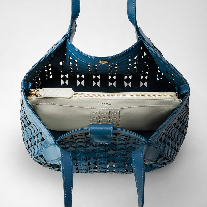 Small secret tote bag in mosaico see through - blue jeans/off white