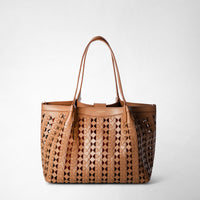 SMALL SECRET TOTE BAG IN MOSAICO SEE THROUGH Tan/Coral Red