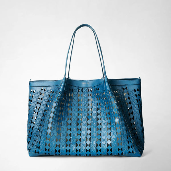 Tote bag secret in mosaico see trough - blue jeans/off white