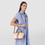 Mini secret bag in raffia and seta leather - natural/tan/off-white