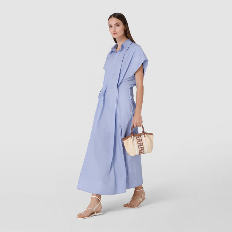 Mini secret bag in raffia and seta leather - natural/tan/off-white