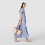 Small secret tote bag in raffia and seta leather - natural/tan/off-white