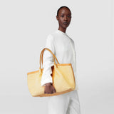 Secret tote bag in raffia and seta leather - natural/almond