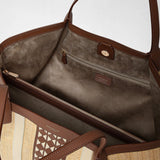 Raffia＆setaレザー製secretトートバッグ - natural/tan/off-white