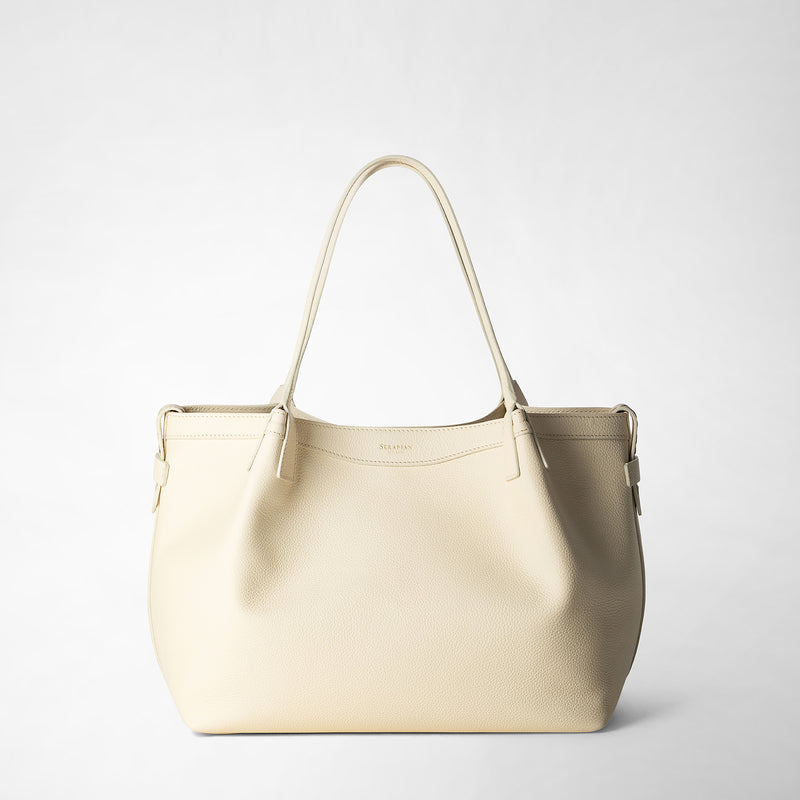 Small secret tote bag in rugiada leather - cream