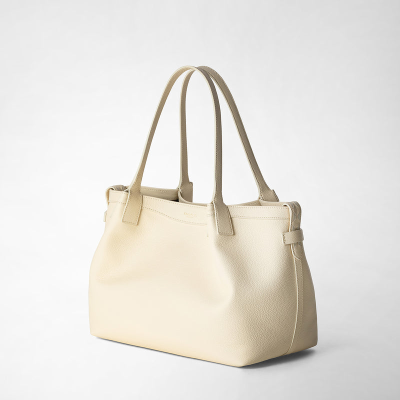 Small secret tote bag in rugiada leather - cream